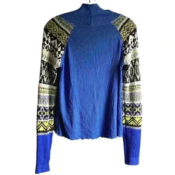 Free People Prism Sweater Blue Bell Combo Size S/P Classic Ribbed Turtleneck - Picture 9 of 12